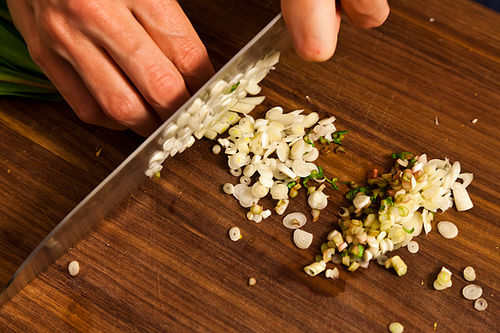 Ramped Up Crostini with Ricotta and Pea Shoots