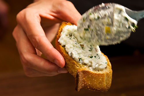 Ramped Up Crostini with Ricotta and Pea Shoots
