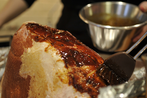 Smoked Ham with Pomegranate Molasses, Black Pepper and Mustard Glaze