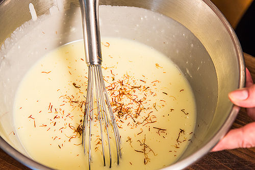 Olive Oil-Saffron Ice Cream with Burnt Orange-Caramel Swirl