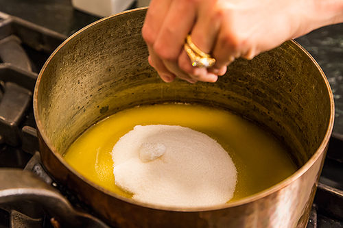 Olive Oil-Saffron Ice Cream with Burnt Orange-Caramel Swirl