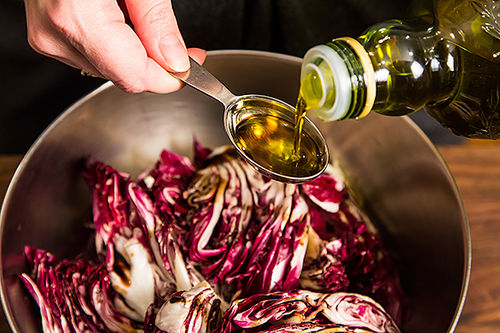 Roasted Radicchio and Shrimp with Warm Bacon Vinaigrette