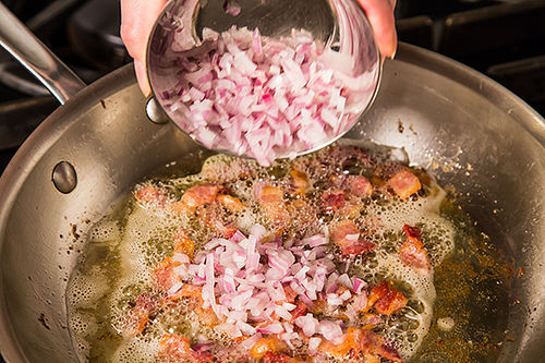 Roasted Radicchio and Shrimp with Warm Bacon Vinaigrette