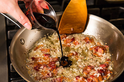 Roasted Radicchio and Shrimp with Warm Bacon Vinaigrette