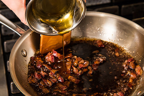 Roasted Radicchio and Shrimp with Warm Bacon Vinaigrette