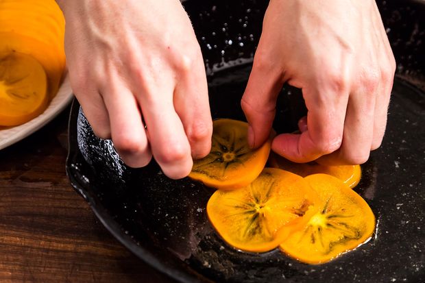 Maple Persimmon Upside-Down Cake with Maple Cream