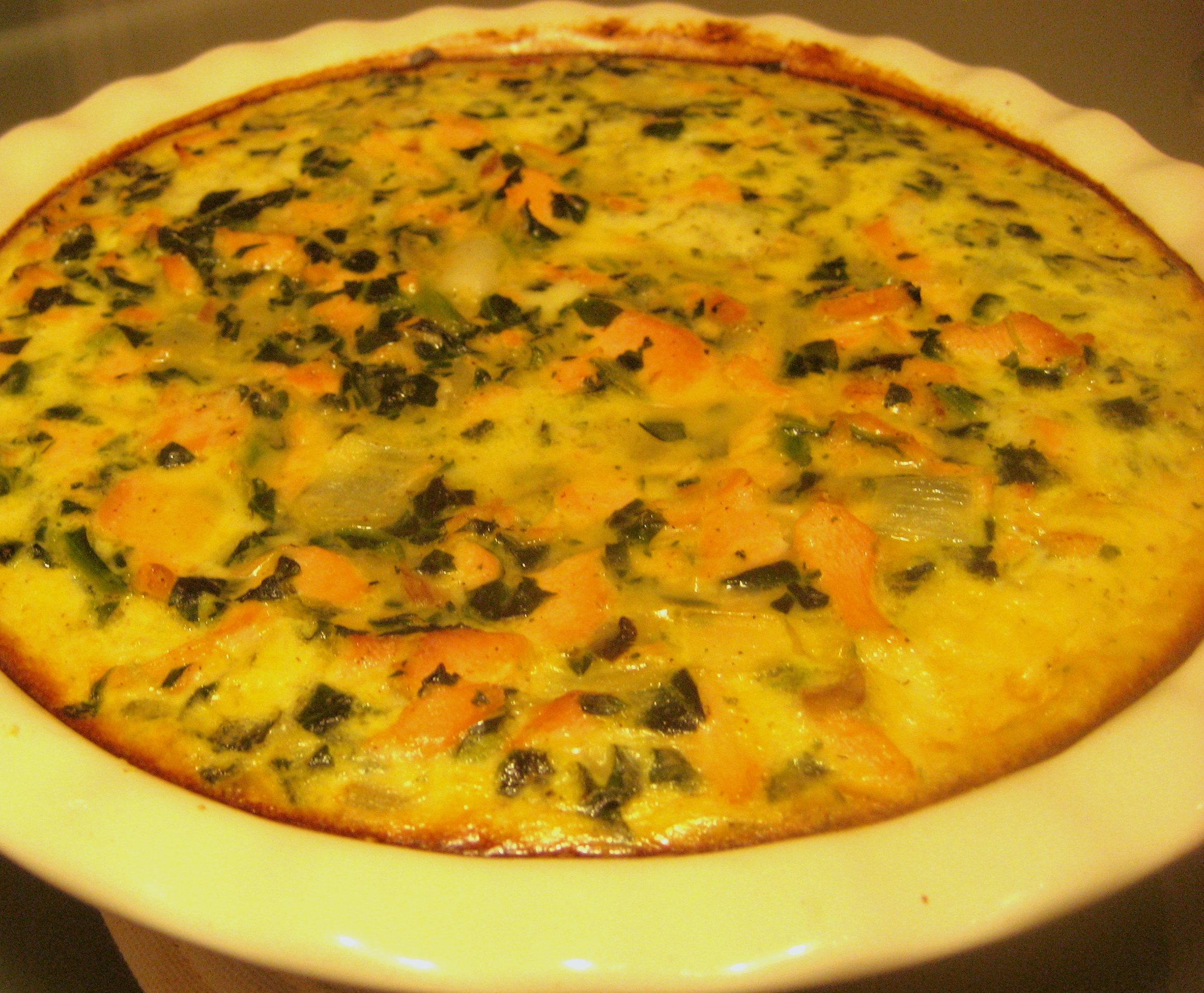 Salmon, Dill, and Greens Quiche with Cornmeal Crust recipe on