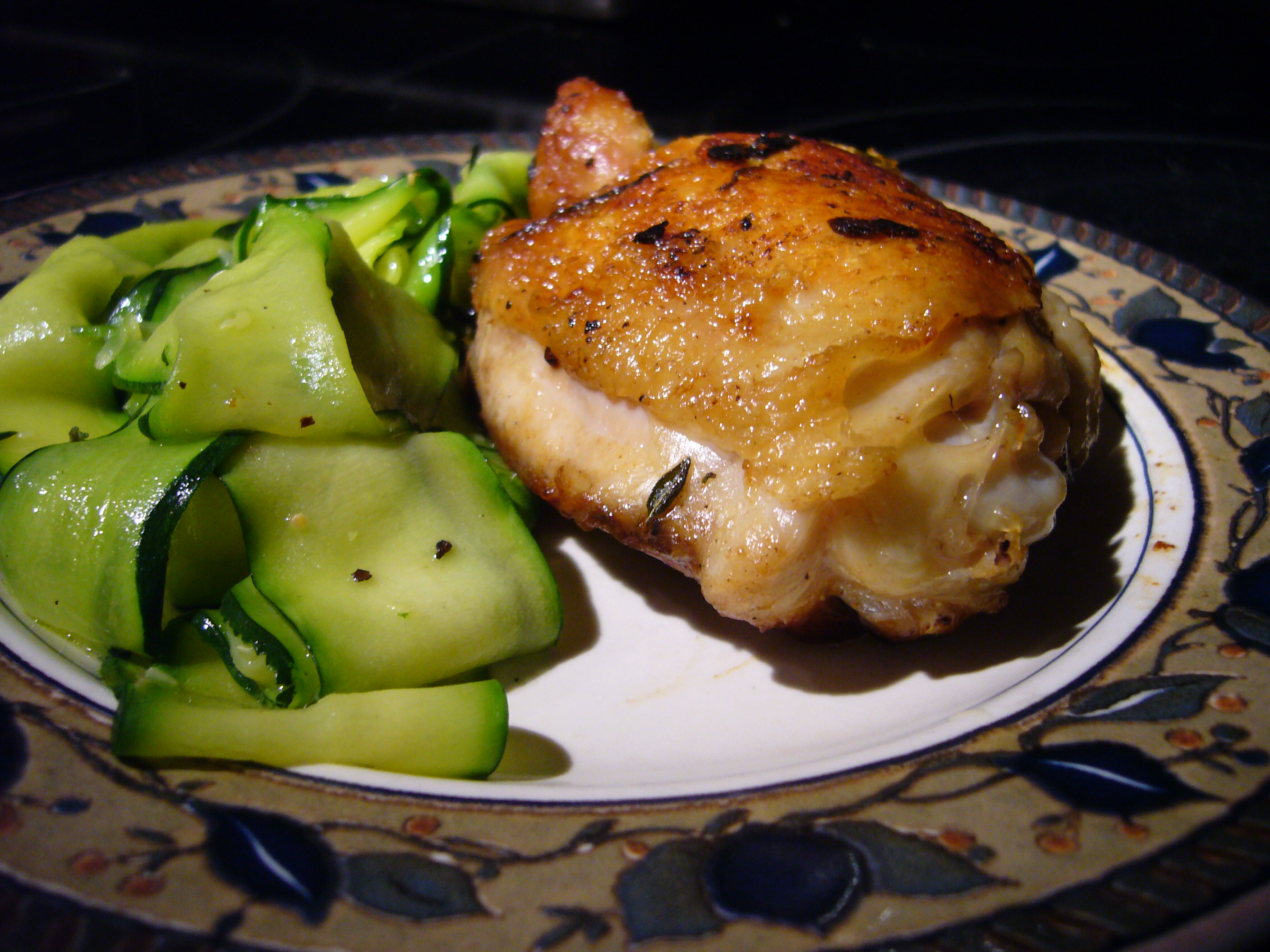 PanRoasted Chicken Thighs, Zucchini Ribbons Recipe on Food52