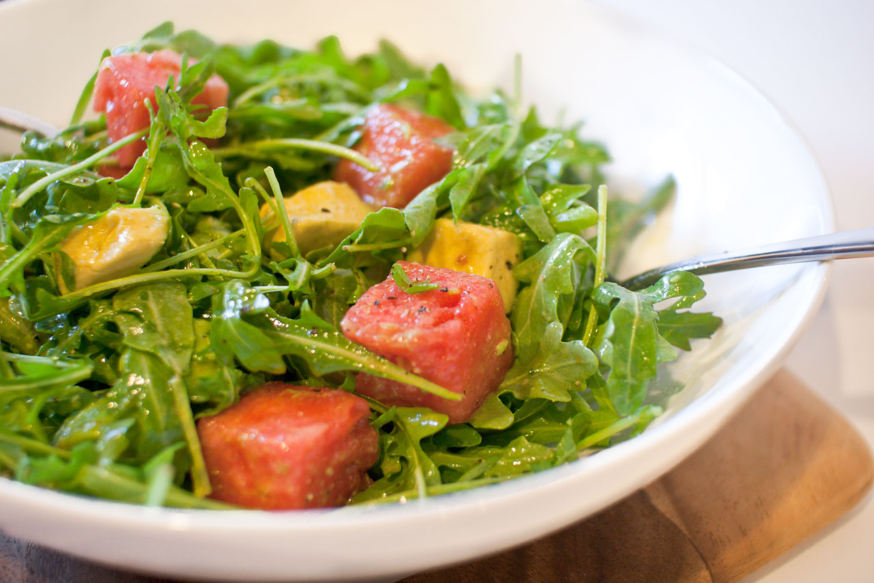 Arugula, Watermelon and Avocado Salad with Spicy Lime Vinaigrette