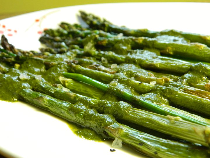 Roasted Asparagus in Balsamic Vinegar & Parsley Sauce with Parmesan