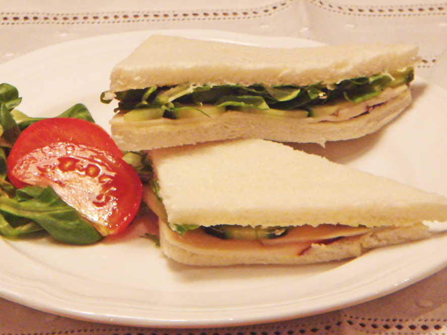 Turkey, cucumber and watercress sprouts afternoon tea sandwiches Recipe