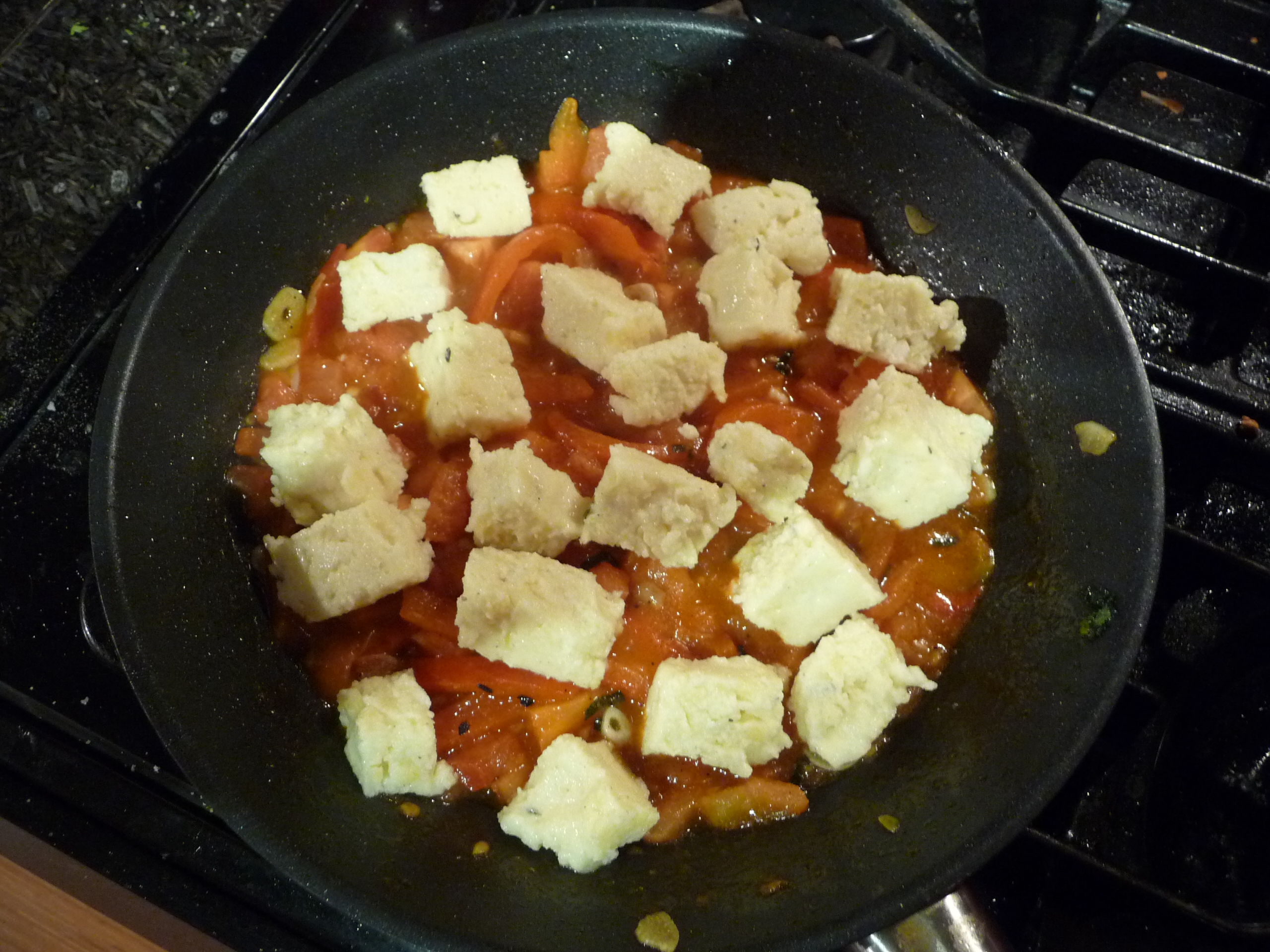 Polenta Leftovers Dumplings\Gnocchi with Roasted pepper and Sage recipe