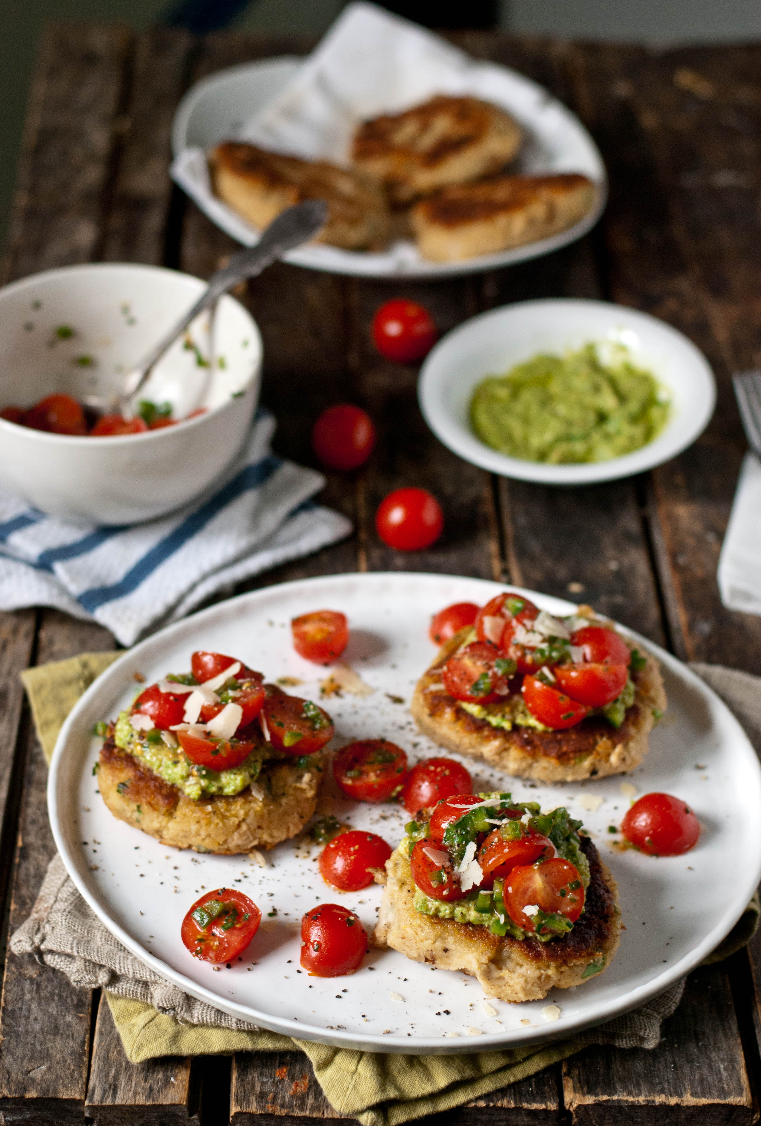 Lemon-Scallion White Bean Patties with Asparagus Pesto & Simple Salsa