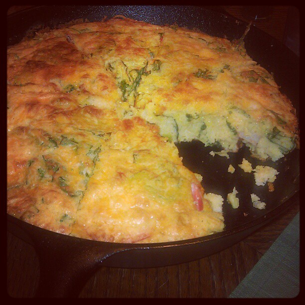 Spinach and Shrimp Cornbread Skillet