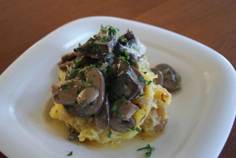 Roasted Spaghetti Squash with Herb Mushroom Sauce