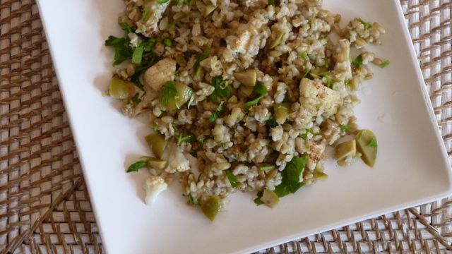 Freekeh Salad with Roasted Cauliflower and Green Olives