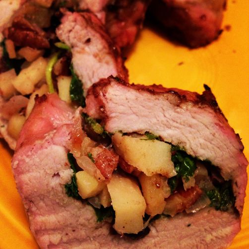 Baby arugula and apple stuffed pork tenderloin