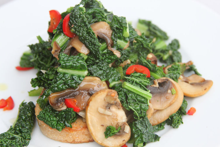 Kale, Mushrooms and Chilli on Sourdough Toast