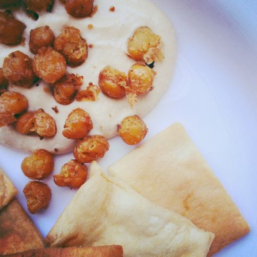 Garlic Hummus with Warm Toasted Chickpeas
