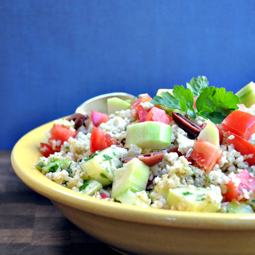 Tabouli Salad with Cucumber, Tomato, Feta, and Olives