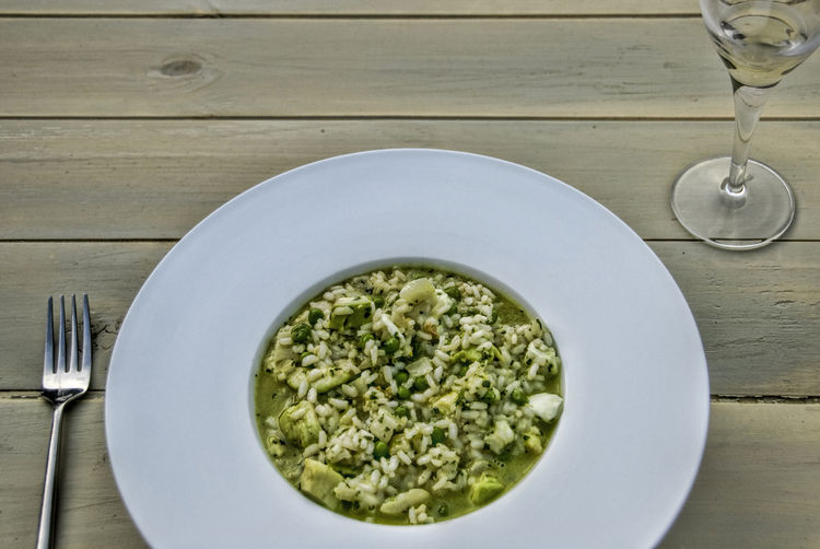 pea, mozzarella and smoked avocado risotto