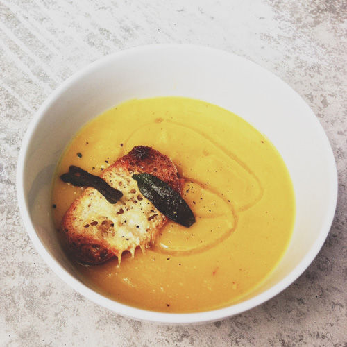 Butternut Squash Soup with Parmesan Crostini