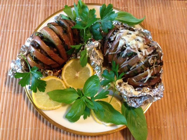 Fancy stuffed potatoes with mushrooms and herbs