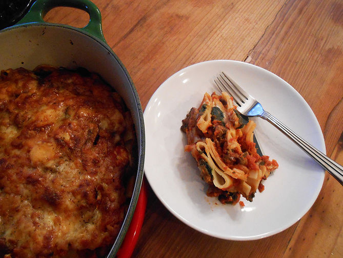 schiaffoni pasta al forno with spinach, mushroom & ricotta