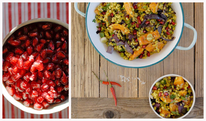 Roasted squash salad with pearl barley and pomegranate