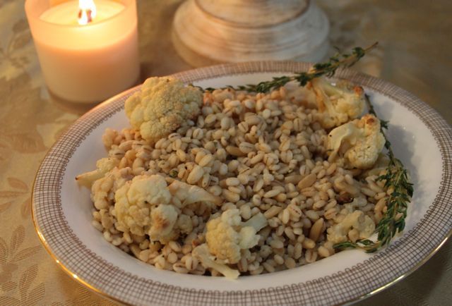 Roasted Cauliflower and Barley Salad with Lemon Caesar Dressing