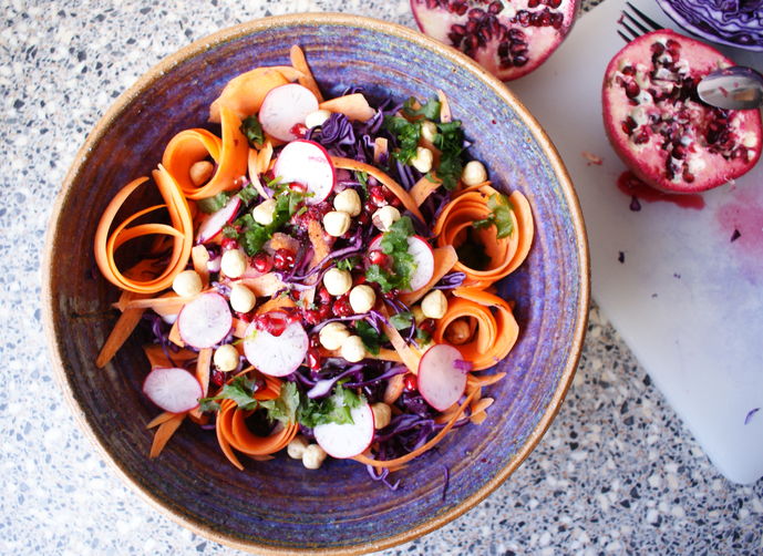 Purple Cabbage Slaw with Hazelnuts and Pomegranate