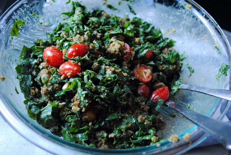 Smashed Falafel and Kale Salad with Lemon-Tahini Dressing