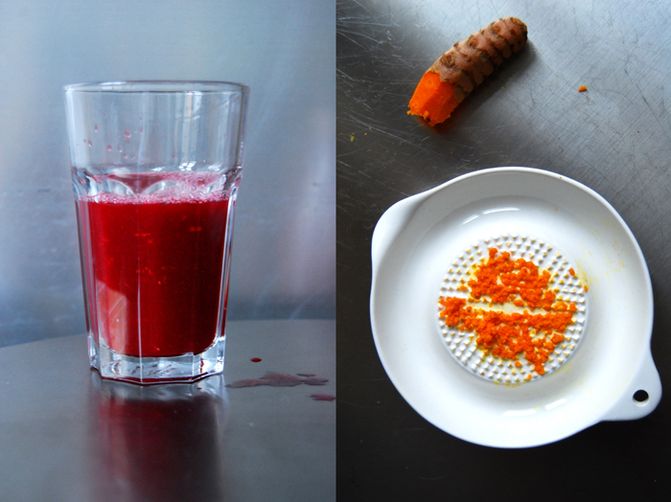 Blood Orange Juice with freshly grated Turmeric and Ginger