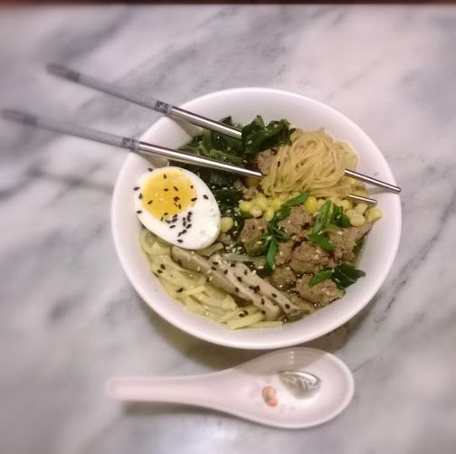 Pork sausage and Collard green Ramen