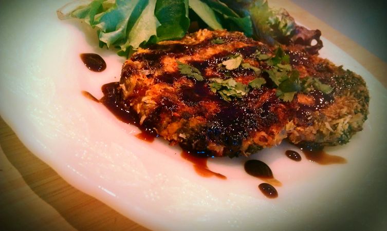 Mustard Green and Yam Coconut Cakes with Tangy Tamarind Sauce