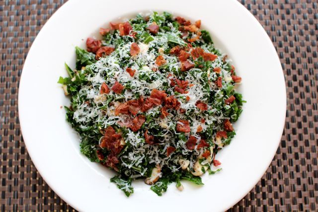 Addictive Raw Kale Salad with Crispy Prosciutto and Parmesan Cheese