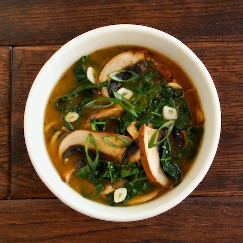 miso soup with mushrooms & greens