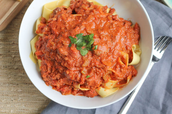 Slow Cooker Bolognese Sauce with Pappardelle