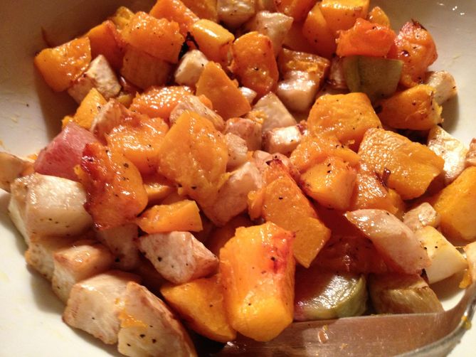 Roasted Vegetables: Butternut Squash, Celery Root, and Radish
