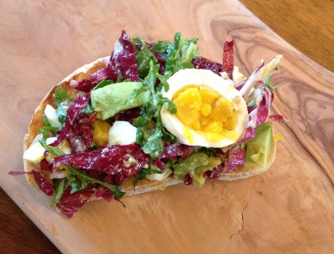 Bagna Cauda Toasts with Radicchio, Egg, and Avocado