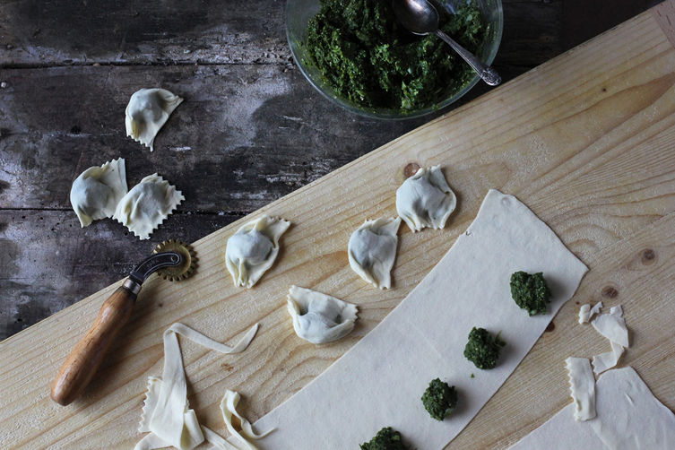 Vegan Greens and Sunchoke Ravioli