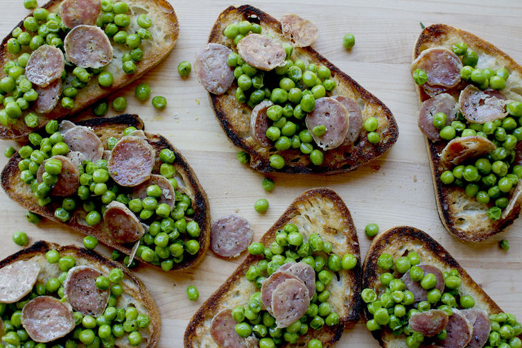Fresh Pea and Salami Bruschetta
