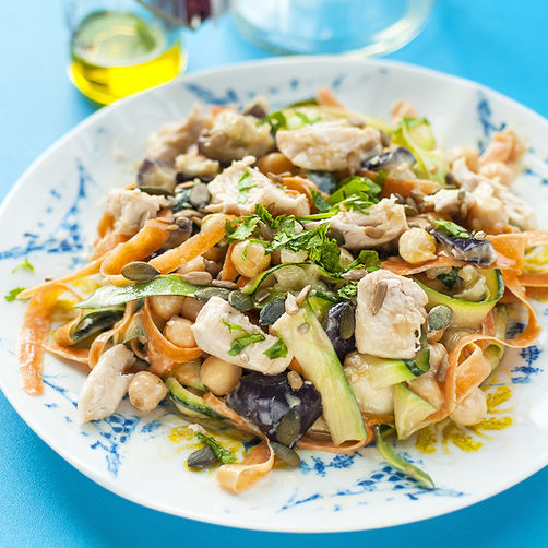 Chicken and chickpea salad with tahini dressing
