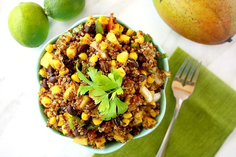 Red Quinoa and Mango Salad with Lime Dressing