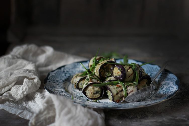 Grilled Eggplant Rolls Stuffed with Milletballs