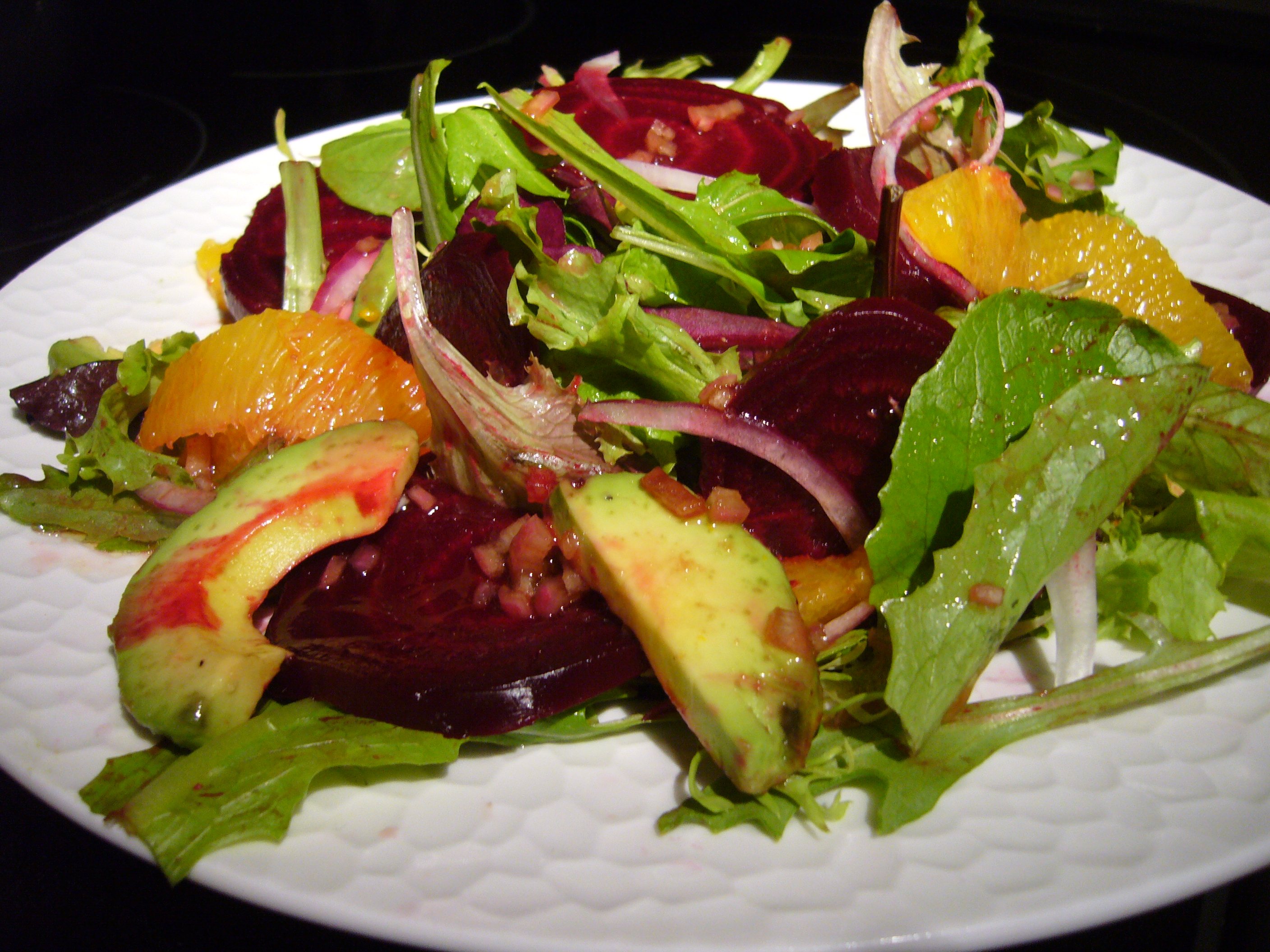 Roasted Beet Orange And Avocado Salad With Ginger Cassis Dressing