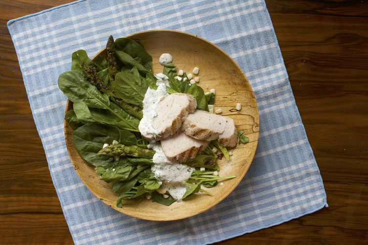 Grilled Chicken and Asparagus Salad with Dilly Farmers Cheese Dressing