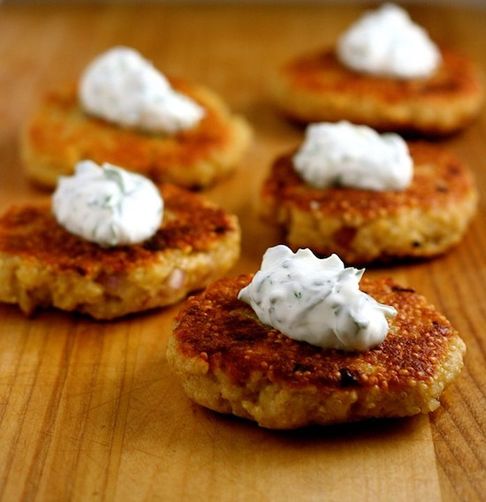 Quinoa Cakes with Basil-Chive Cream