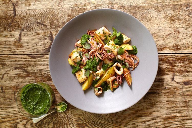 Squid with Watercress Salsa Verde