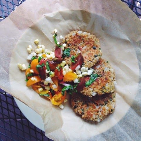 Sweet Onion & Corn Quinoa Fritters with Fresh Corn & Basil Salad